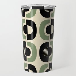 Retro Mid Century Modern Pattern 117 Black Green and Beige Travel Mug