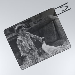 Chicken 1; Little boy 0; cute childhood humorous portrait black and white photograph - photography - photograph Picnic Blanket