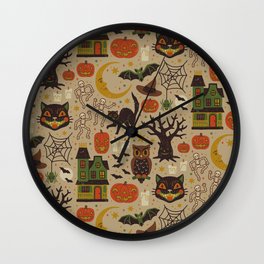 Vintage Halloween Wall Clock | October, Fall, Pumpkin, Blackcat, Curated, Halloween, Pattern, Digital, Magical, Autumn 