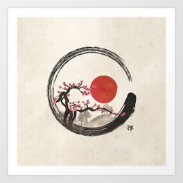 Zen Enso Circle and Sakura Tree Art Print | Japan, Minimalist, Ensocircle, Calligraphy, Zencircle, Zen, Graphicdesign, Buddhism, Cherryblossom, Minimal 