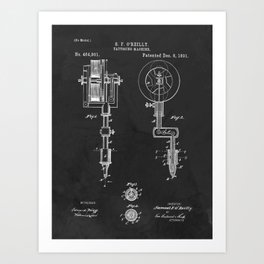 Tattoo Machine Vintage Patent Blueprint 1891  Art Print