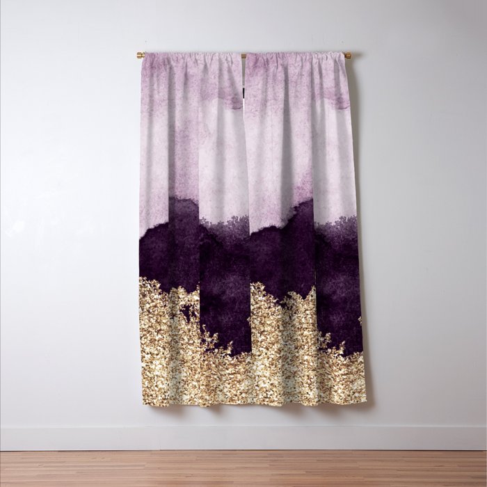 Golden Glitter On Purple Paint Blackout Curtain By All4you