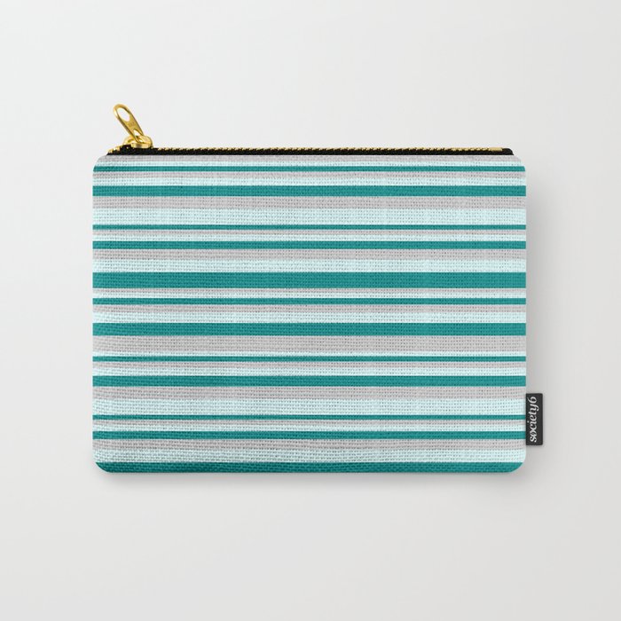 Light Grey, Light Cyan, and Dark Cyan Colored Stripes Pattern Carry-All Pouch
