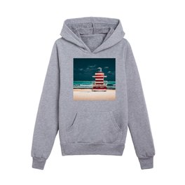 Miami Beach Florida Lifeguard Tower  Kids Pullover Hoodies