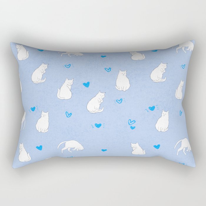White Cats With Blue Hearts Pattern/Light Blue Background Rectangular Pillow