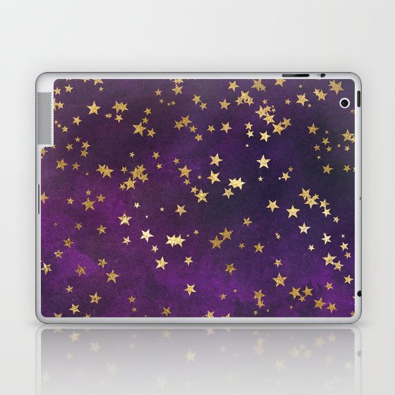 Dark Purple Gold Stars Laptop & iPad Skin