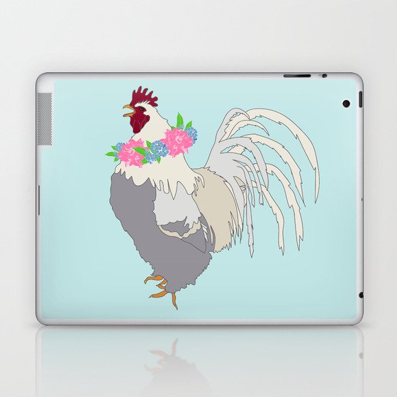 Floral Rooster Illustrated Print Spring Flowers Farm Chicken Laptop & iPad Skin