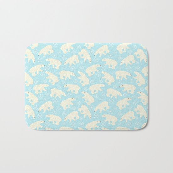 Polar bear pattern on ice aqua backround Bath Mat