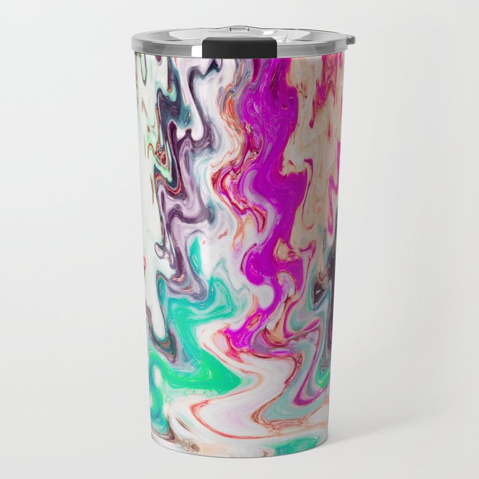 Wavy Fluid Paint Abstraction In Turqouise Travel Mug