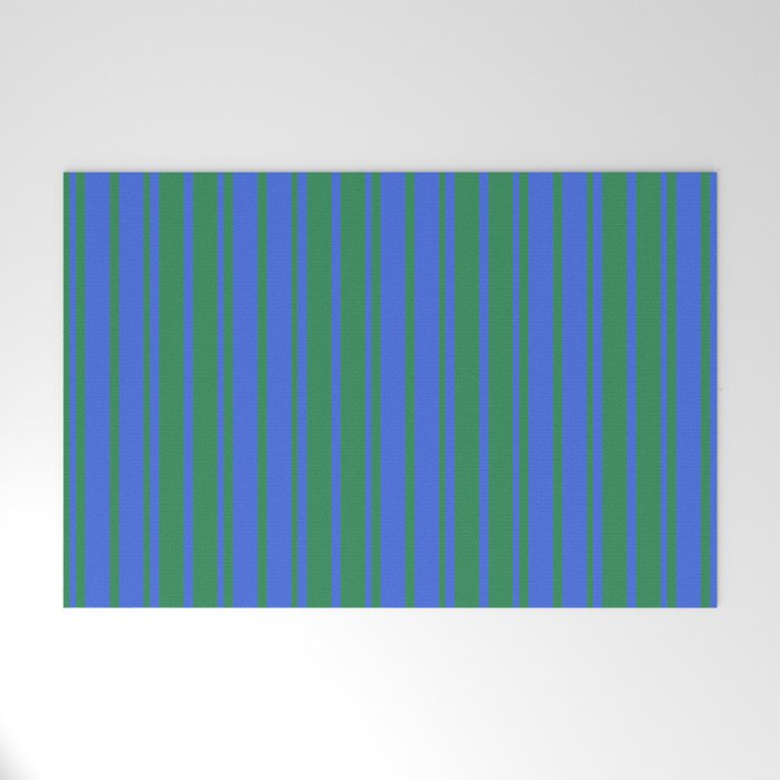 Royal Blue & Sea Green Colored Stripes/Lines Pattern Welcome Mat