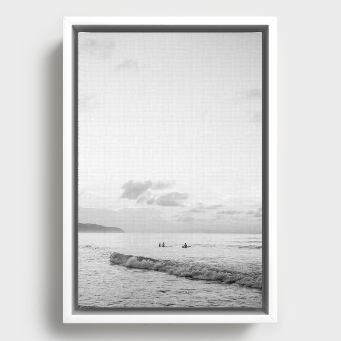 Once your board hits the water - Black and white surf travel photography print | Dominican republic Framed Canvas