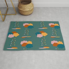 Colorful mixed rain clouds & drops pattern Rug