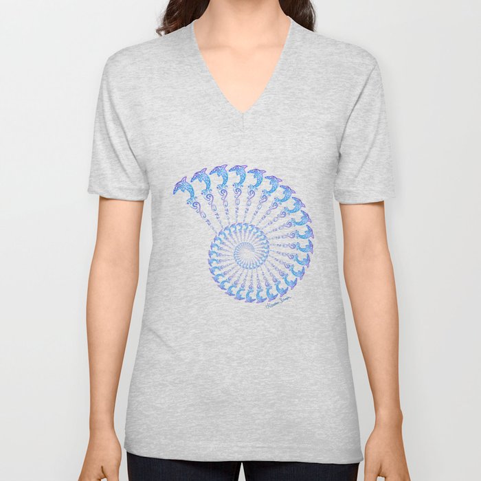 Tribal Dolphin Spiral Shell V Neck T Shirt