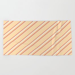 [ Thumbnail: Tan, Dark Salmon & Mint Cream Colored Lines Pattern Beach Towel ]