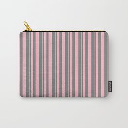 [ Thumbnail: Pink & Gray Colored Lines Pattern Carry-All Pouch ]
