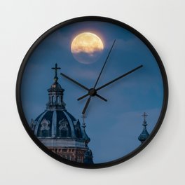 Full Moon + Church | Blue Sky with Clouds in Amsterdam | Culture | Night Photography  Wall Clock