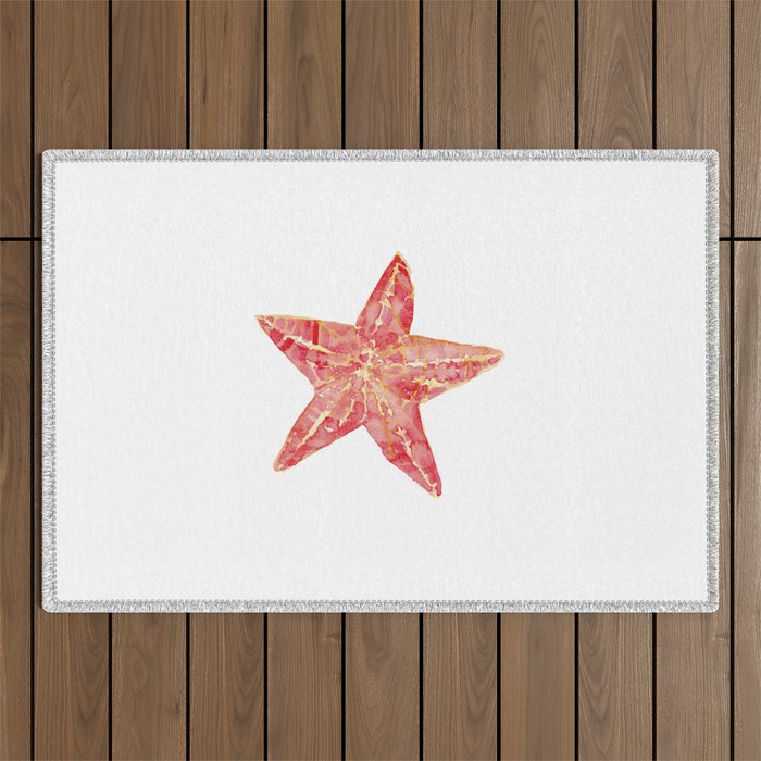 Red sea star watercolor Outdoor Rug