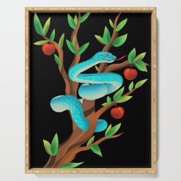 Blue snake on a apple tree  Serving Tray