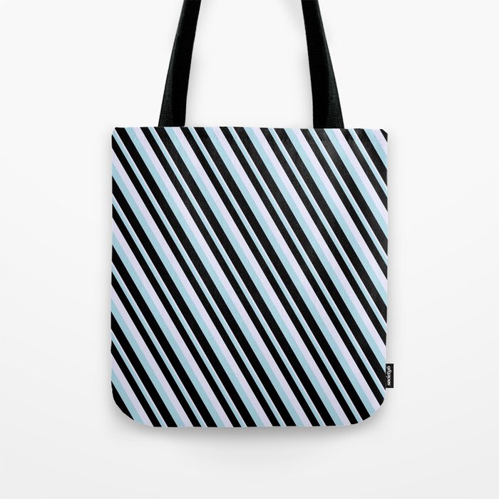 Lavender, Light Blue, and Black Colored Lined Pattern Tote Bag