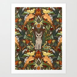 Peterbald cat damask earth Art Print