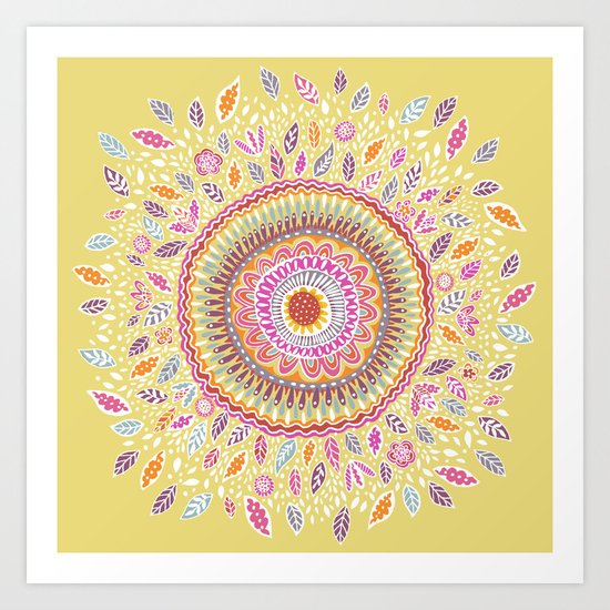 Yellow Sunflower Mandala Art Print