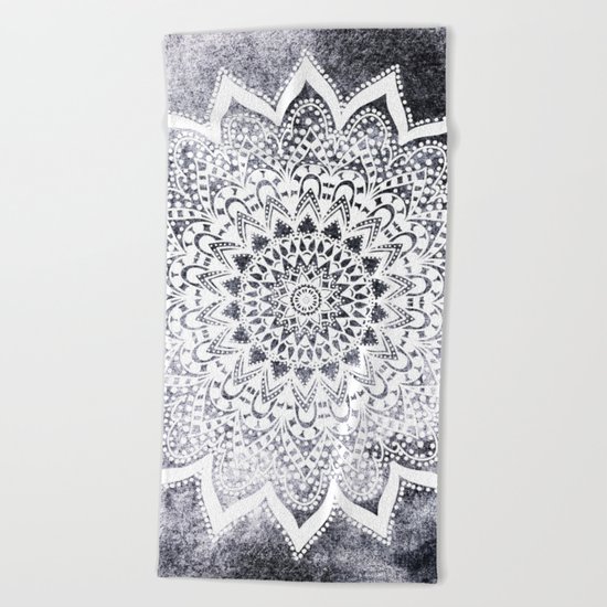 BOHO WHITE NIGHTS MANDALA Beach Towel