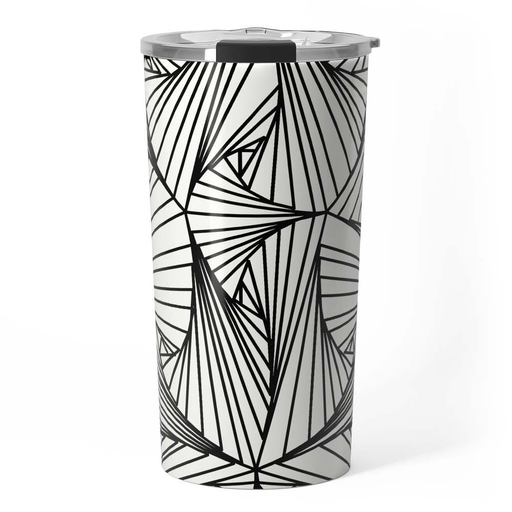 Black And White 3D Line Illusion Drawing Geometric Pattern Travel Mug by printpix