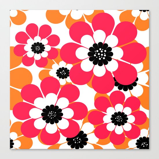 The floral pattern . red and yellow on a white background . Canvas Print