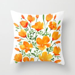 Watercolor California poppies Throw Pillow