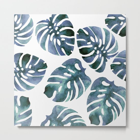 Monstera Blue Metal Print
