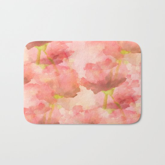 Delicate Pink Watercolor Floral Abtract Bath Mat