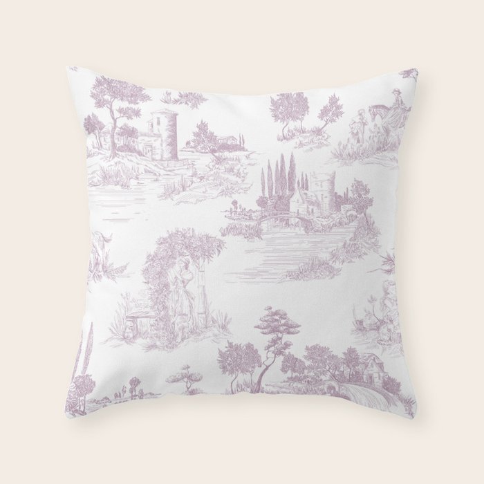 Toile de Jouy Vintage French Soft Lilac Blush Pastoral Pattern Throw