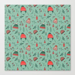 Christmas Pattern Retro Beanie Floral Candle Canvas Print