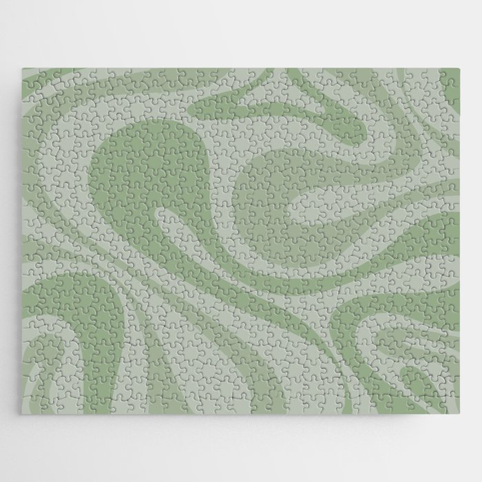 Mod Swirl Retro Abstract Pattern in Muted Green Tones Jigsaw Puzzle