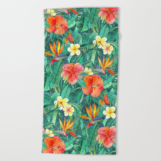 Classic Tropical Garden Beach Towel