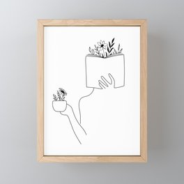 Woman coffee and read Framed Mini Art Print