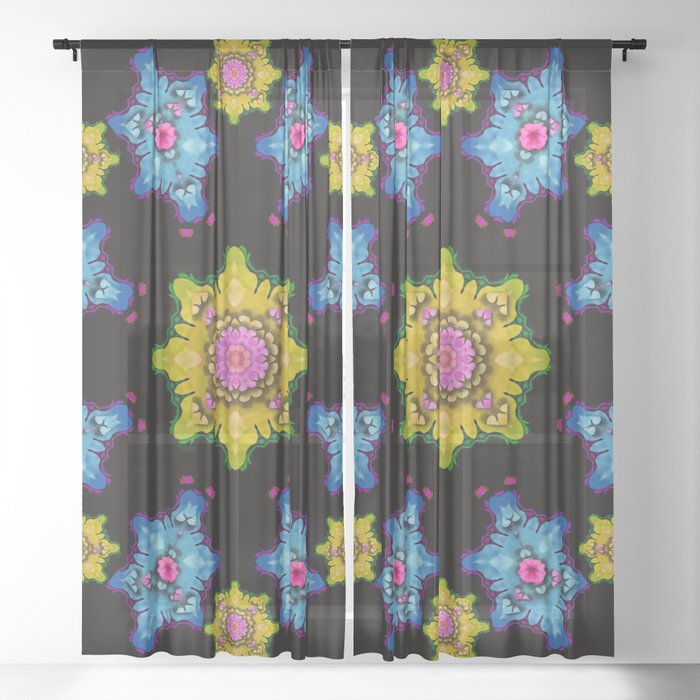 Flowers And Stars In The Dark Happy Calm Night Sheer Curtain By Pepitaselles