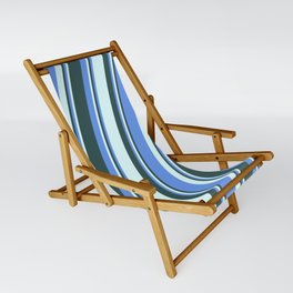 [ Thumbnail: Cornflower Blue, Light Cyan, and Dark Slate Gray Colored Pattern of Stripes Sling Chair ]