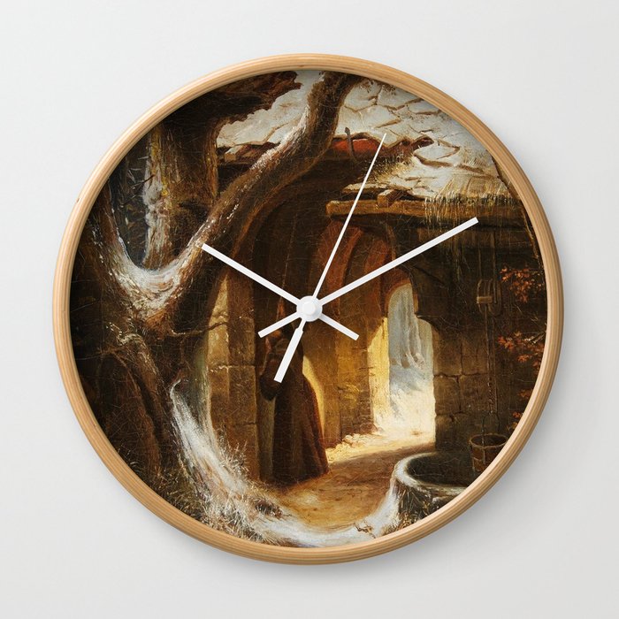 A Cloister in Winter with a Monk Ringing the Alms Bell - Carl Hilgers  Wall Clock