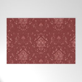 Damask Pattern with Glittery Metallic Accents Red Welcome Mat