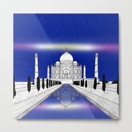 Taj Mahal India Metal Print | India, Sevenwonders, Landscape, Architecture, Tajmahal, Mausoleum, Ink Pen, Clouds, Watercolor, Travel 