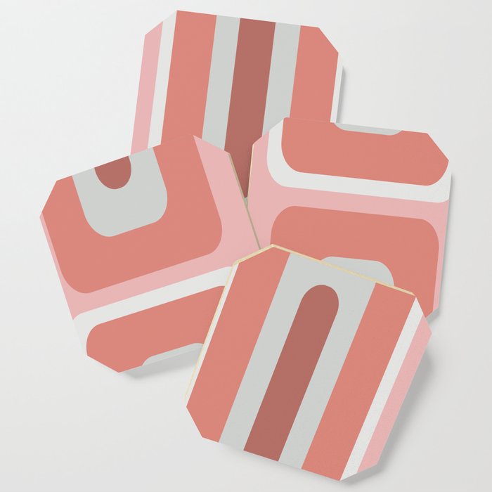 Mid Century Modern Long Rectangles Salmon Pink Coaster