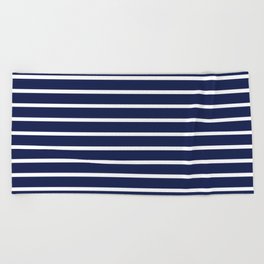 Navy Blue and White Horizontal Stripes Pattern Beach Towel