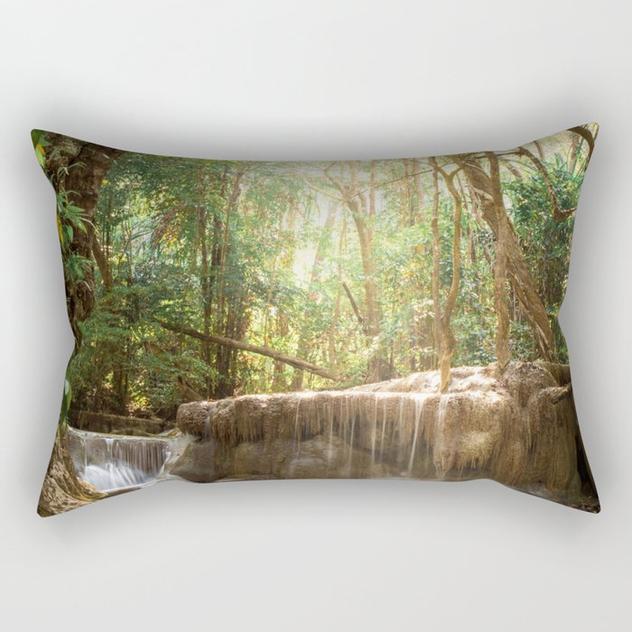 Brazil Photography - Tiny Waterfall Going Into A Pond Under The Sunlight Rectangular Pillow