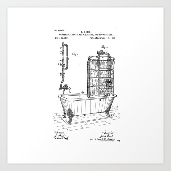 Unframed Details about   Clawfoot Bathtub Patent; Patent Poster Bathroom Decor 