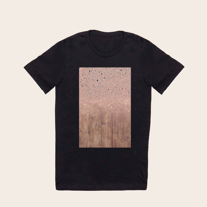 Modern faux rose gold glitter ombre brown rustic wood color block