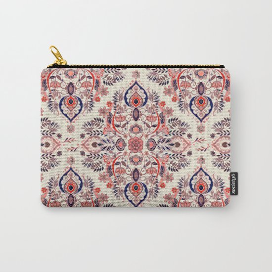 Modern Folk in Coral Red and Indigo Carry-All Pouch