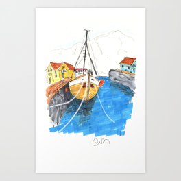 Blue Water Boat Art Print