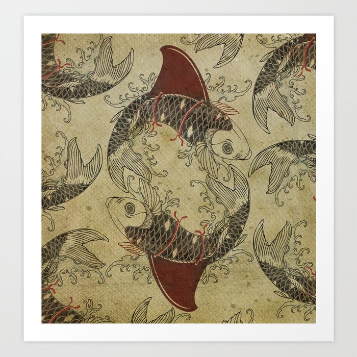 ying and yang shark fin goldfish Art Print