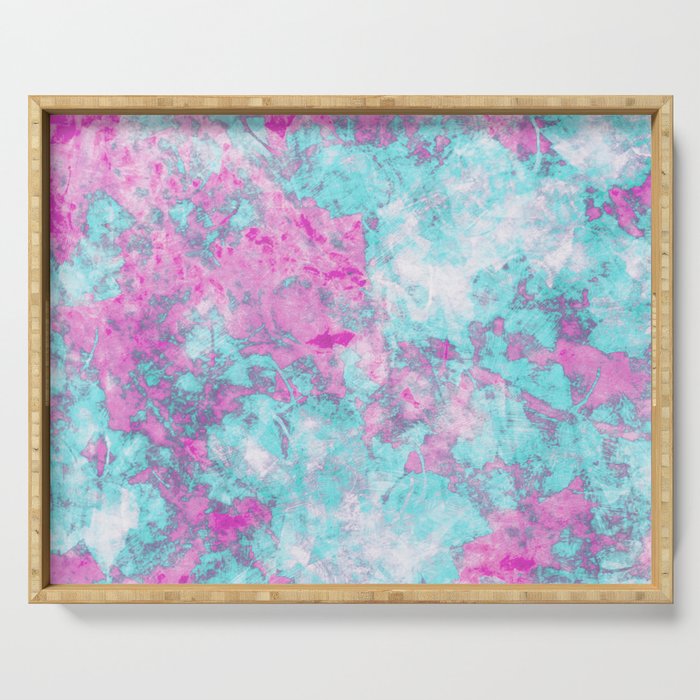 Abstract fuchsia teal pink watercolor painting Serving Tray